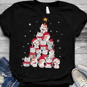 Merry Xmas Tee Christmas Cat Shirt Christmas Tree Cat Pajama Tee Shirts
